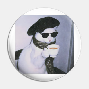 French Cat Drinking Coffee Meme Classy Cat Beret Espresso Pin