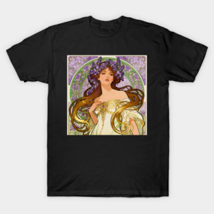 Art Nouveau Woman Adorned With Lavender Flowers T-Shirt