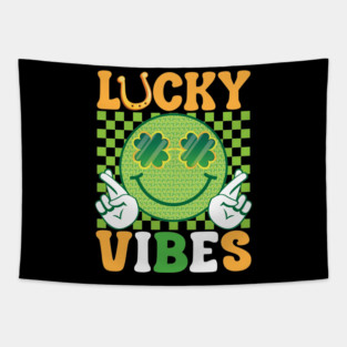 Lucky Vibes St Patricks Day Smile Face Shamrock Sunglasses Tapestry