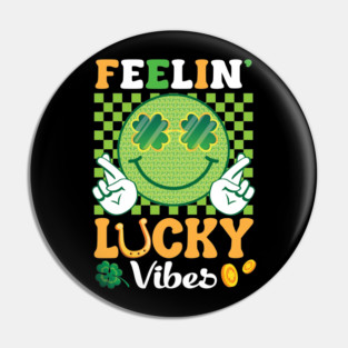 Feelin Lucky Vibes St Patricks Day Smile Face Shamrock Glass Pin