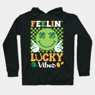 Feelin Lucky Vibes St Patricks Day Smile Face Shamrock Glass Hoodie