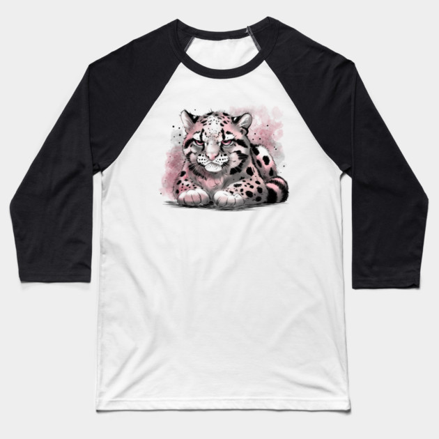 Grumpy Clouded Leopard Baseball T-Shirt by H. R. Sinclair