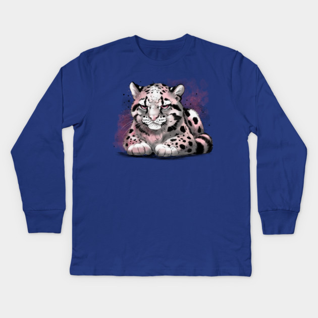 Grumpy Clouded Leopard Kids Long Sleeve T-Shirt by H. R. Sinclair