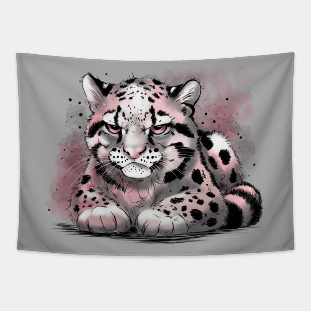 Grumpy Clouded Leopard Tapestry by H. R. Sinclair