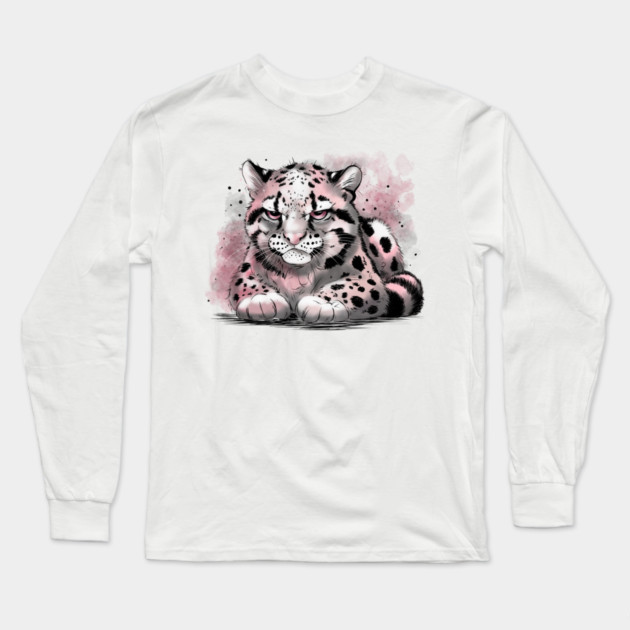 Grumpy Clouded Leopard Long Sleeve T-Shirt by H. R. Sinclair