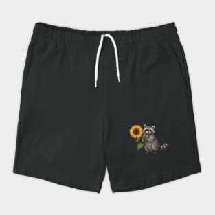 Happy Raccoon Holding Sunflower Cute Animal Shorts
