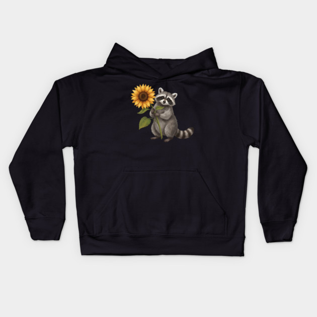Happy Raccoon Holding Sunflower Cute Animal Kids Hoodie by ArtistTee ⭐⭐⭐⭐⭐