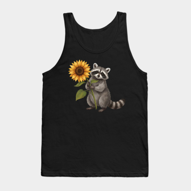 Happy Raccoon Holding Sunflower Cute Animal Tank Top by ArtistTee ⭐⭐⭐⭐⭐