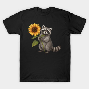 Happy Raccoon Holding Sunflower Cute Animal T-Shirt