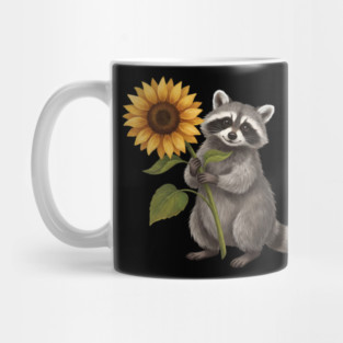 Happy Raccoon Holding Sunflower Cute Animal Mug