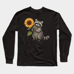 Happy Raccoon Holding Sunflower Cute Animal Long Sleeve T-Shirt