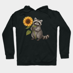 Happy Raccoon Holding Sunflower Cute Animal Hoodie