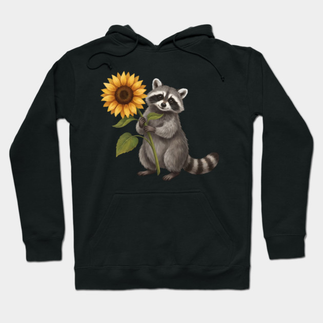 Happy Raccoon Holding Sunflower Cute Animal Hoodie by ArtistTee ⭐⭐⭐⭐⭐
