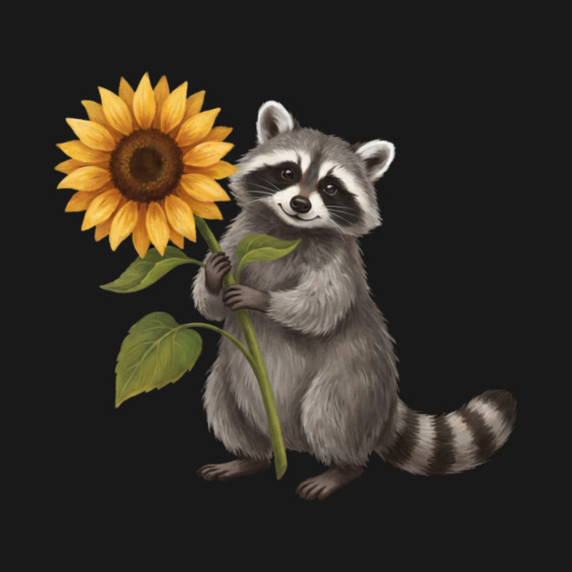 Happy Raccoon Holding Sunflower Cute Animal by ArtistTee ⭐⭐⭐⭐⭐