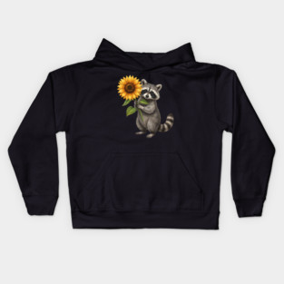Raccoon Holding Sunflower Wildlife Nature Lover Kids Hoodie