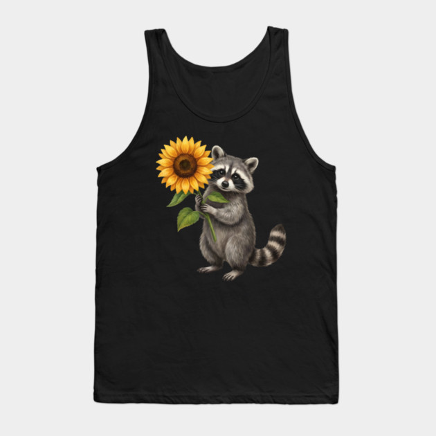 Raccoon Holding Sunflower Wildlife Nature Lover Tank Top by ArtistTee ⭐⭐⭐⭐⭐