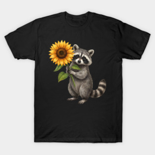 Raccoon Holding Sunflower Wildlife Nature Lover T-Shirt