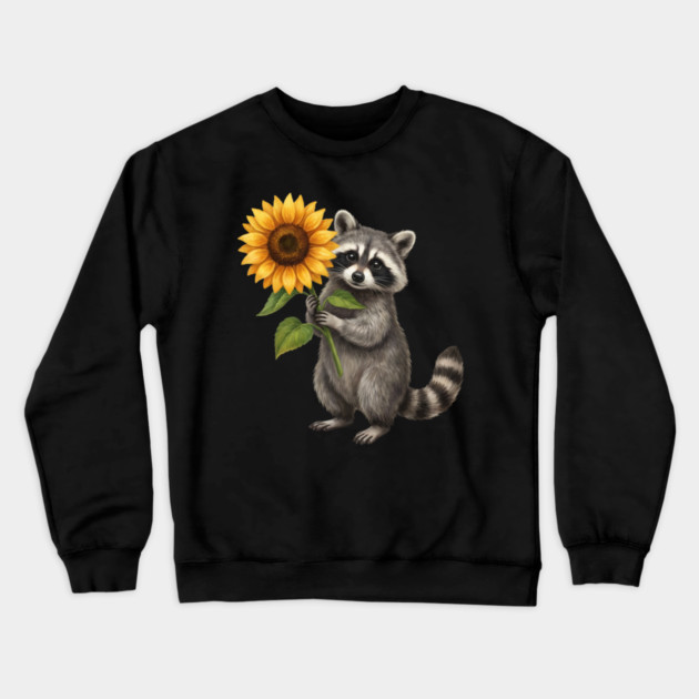 Raccoon Holding Sunflower Wildlife Nature Lover Crewneck Sweatshirt by ArtistTee ⭐⭐⭐⭐⭐