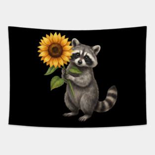 Raccoon Holding Sunflower Wildlife Nature Lover Tapestry