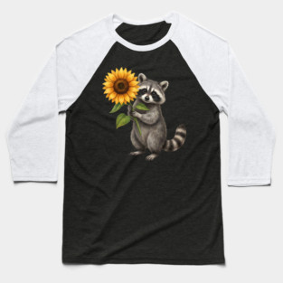 Raccoon Holding Sunflower Wildlife Nature Lover Baseball T-Shirt