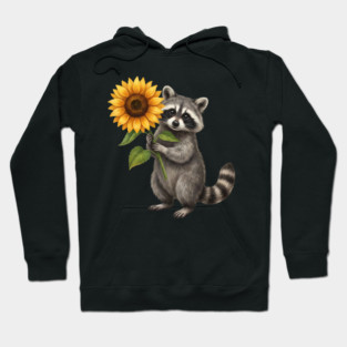 Raccoon Holding Sunflower Wildlife Nature Lover Hoodie