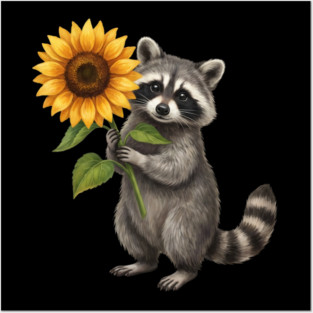 Raccoon Holding Sunflower Wildlife Nature Lover Posters and Art