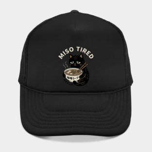 Miso Tired Funny Cat Ramen Pun Hat