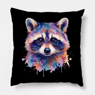 Watercolor Raccoon Painting Animal Lover Gift Pillow