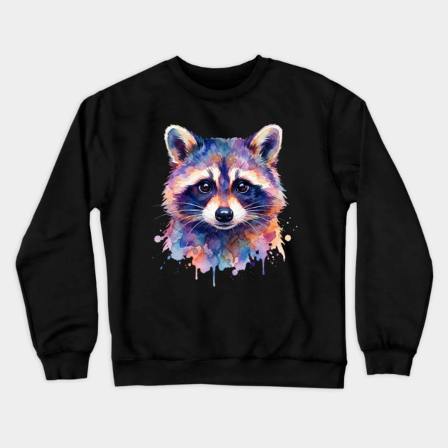 Watercolor Raccoon Painting Animal Lover Gift Crewneck Sweatshirt by ArtistTee ⭐⭐⭐⭐⭐