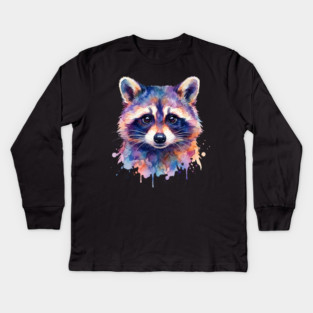 Watercolor Raccoon Painting Animal Lover Gift Kids Long Sleeve T-Shirt