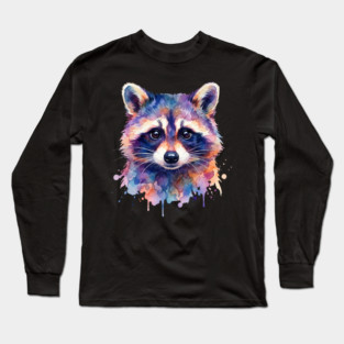 Watercolor Raccoon Painting Animal Lover Gift Long Sleeve T-Shirt