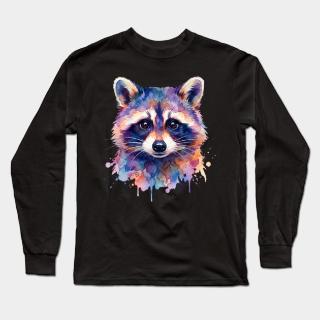 Watercolor Raccoon Painting Animal Lover Gift Long Sleeve T-Shirt by ArtistTee ⭐⭐⭐⭐⭐