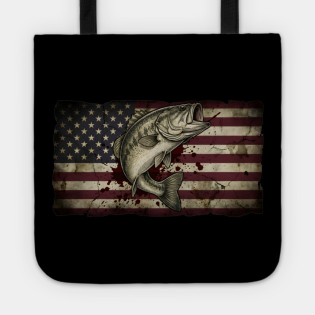 American Flag Bass Fishing Patriotic Angler Tote by ArtistTee ⭐⭐⭐⭐⭐