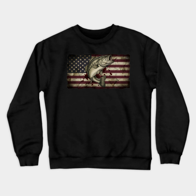 American Flag Bass Fishing Patriotic Angler Crewneck Sweatshirt by ArtistTee ⭐⭐⭐⭐⭐