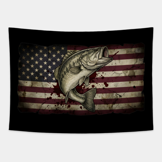 American Flag Bass Fishing Patriotic Angler Tapestry by ArtistTee ⭐⭐⭐⭐⭐