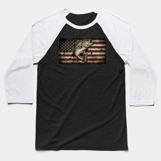 American Flag Bass Fishing Patriotic Angler Baseball T-Shirt by ArtistTee ⭐⭐⭐⭐⭐