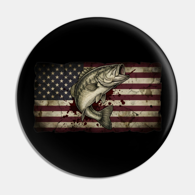 American Flag Bass Fishing Patriotic Angler Pin by ArtistTee ⭐⭐⭐⭐⭐