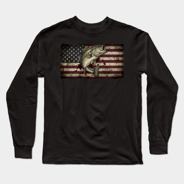 American Flag Bass Fishing Patriotic Angler Long Sleeve T-Shirt by ArtistTee ⭐⭐⭐⭐⭐