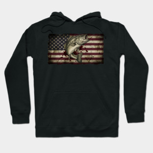 American Flag Bass Fishing Patriotic Angler Hoodie