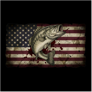 American Flag Bass Fishing Patriotic Angler Posters and Art