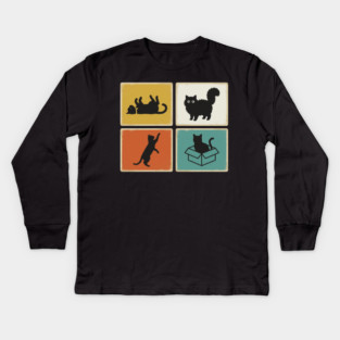 Retro Cat Silhouettes Cat Lover Kids Long Sleeve T-Shirt