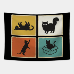 Retro Cat Silhouettes Cat Lover Tapestry