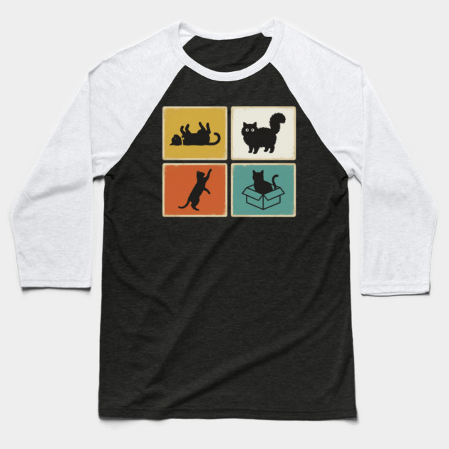 Retro Cat Silhouettes Cat Lover Baseball T-Shirt by ArtistTee ⭐⭐⭐⭐⭐
