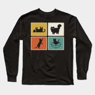 Retro Cat Silhouettes Cat Lover Long Sleeve T-Shirt