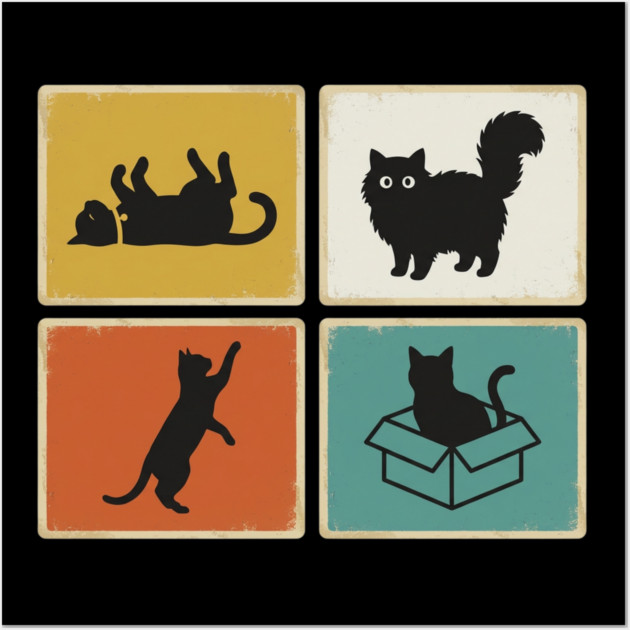 Retro Cat Silhouettes Cat Lover Wall Art by ArtistTee ⭐⭐⭐⭐⭐