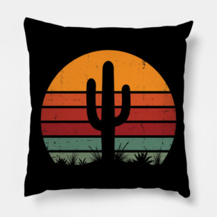 Retro Cactus Sunset Desert Vibes Pillow