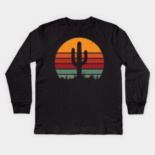 Retro Cactus Sunset Desert Vibes Kids Long Sleeve T-Shirt