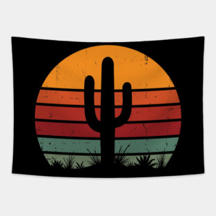 Retro Cactus Sunset Desert Vibes Tapestry