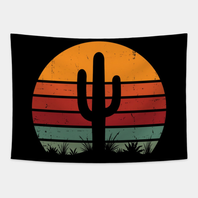 Retro Cactus Sunset Desert Vibes Tapestry by ArtistTee ⭐⭐⭐⭐⭐