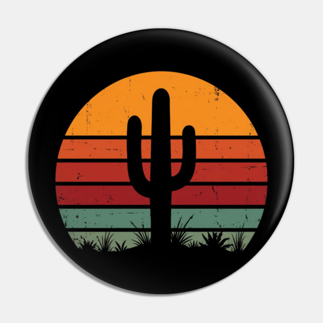 Retro Cactus Sunset Desert Vibes Pin by ArtistTee ⭐⭐⭐⭐⭐